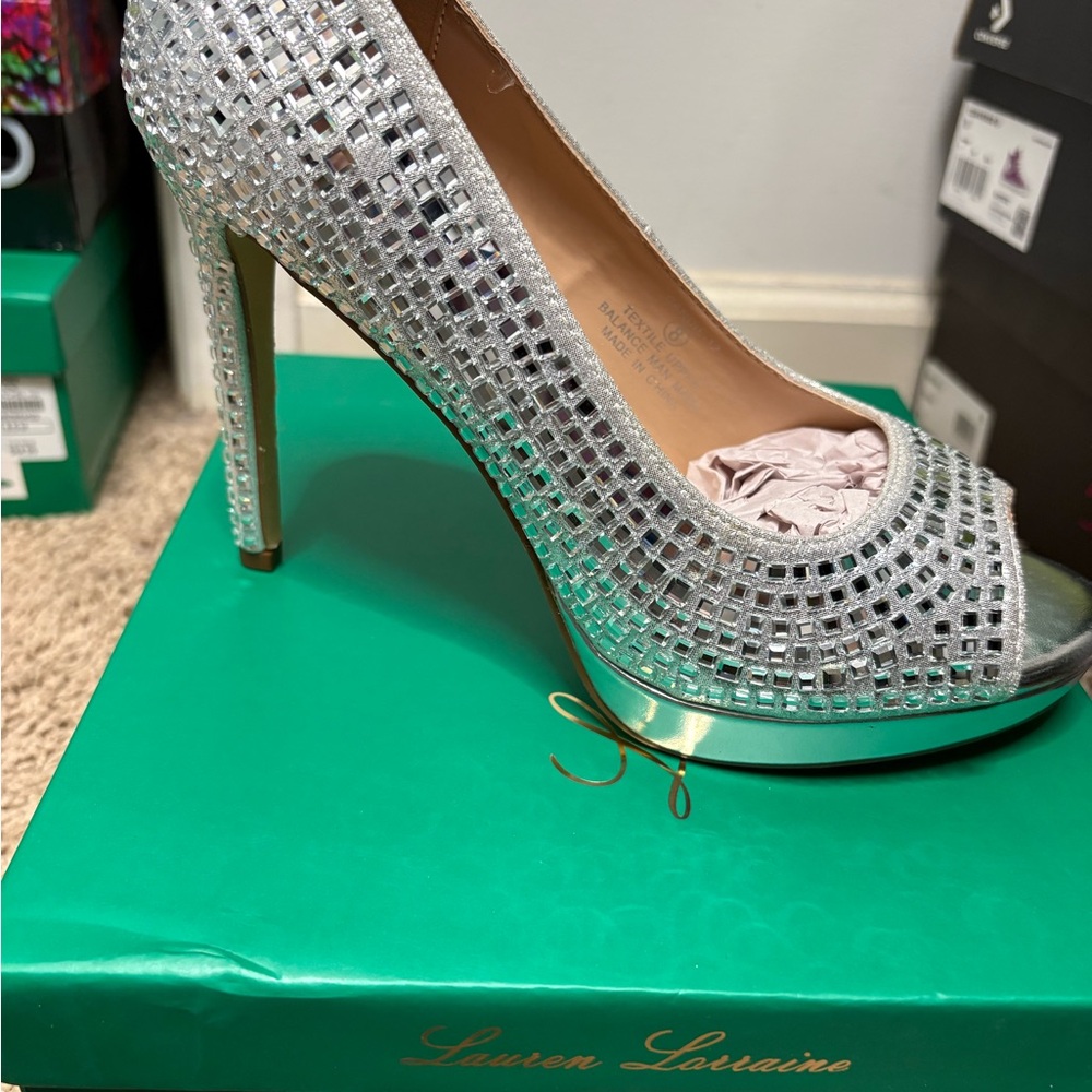 Lauren Lorraine Silver Glitter Heels